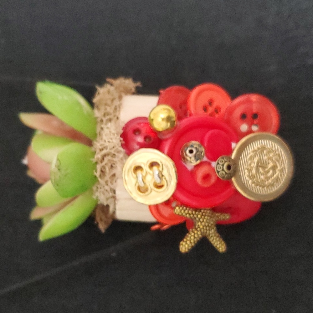 🙏 HAND CRAFTED faux succulent necklace buttons beads mixed media